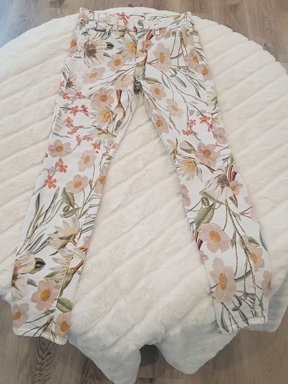 7 For All Mankind White Floral Skinny Pants